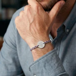 New HappyBulle Bracelet homme personnalisé cordage BLEU BLANC ROUGE médaille gravée argent 2 trous 20 mm