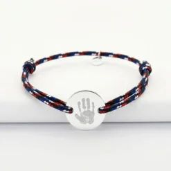 New HappyBulle Bracelet homme personnalisé cordage BLEU BLANC ROUGE médaille gravée argent 2 trous 20 mm