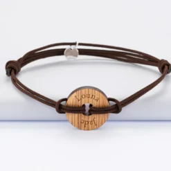 Sale HappyBulle Bracelet homme personnalisé cordon double médaille gravée cible ronde 21 mm Bois