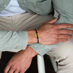 Sale HappyBulle Bracelet homme personnalisé cordon double médaille gravée cible ronde 21 mm Bois