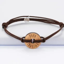 Sale HappyBulle Bracelet homme personnalisé cordon double médaille gravée cible ronde 21 mm Bois