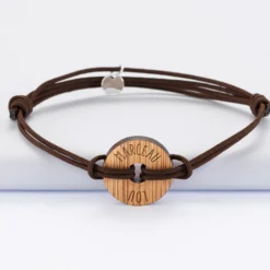 Sale HappyBulle Bracelet homme personnalisé cordon double médaille gravée cible ronde 21 mm Bois
