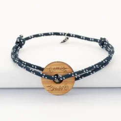 Best HappyBulle Bracelet homme personnalisé cordage marin simple médaille gravée cible ronde 21 mm Bois