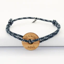 Best HappyBulle Bracelet homme personnalisé cordage marin simple médaille gravée cible ronde 21 mm Bois