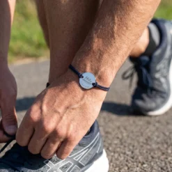 New HappyBulle Bracelet homme personnalisé cordon doublé médaille gravée argent 2 trous 20 mm - Edition spéciale "Finisher running et triathlon"