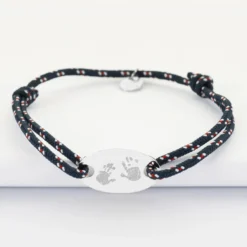 Discount HappyBulle Bracelet homme personnalisé cordage marin simple médaille gravée argent ovale 25x16 mm Argent rhodié 925