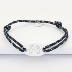 Discount HappyBulle Bracelet homme personnalisé cordage marin simple médaille gravée argent ovale 25x16 mm Argent rhodié 925