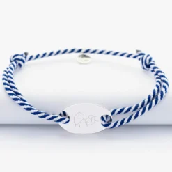 Hot HappyBulle Bracelet homme personnalisé cordon marin tressé médaille gravée argent ovale 25x16 mm Argent rhodié 925