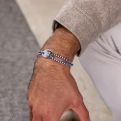 Hot HappyBulle Bracelet homme personnalisé cordon marin tressé médaille gravée argent ovale 25x16 mm Argent rhodié 925