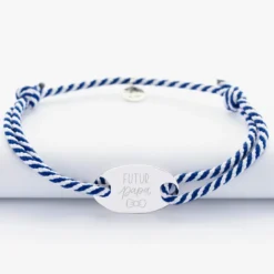 Hot HappyBulle Bracelet homme personnalisé cordon marin tressé médaille gravée argent ovale 25x16 mm Argent rhodié 925