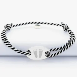 Hot HappyBulle Bracelet homme personnalisé cordon marin tressé médaille gravée argent ovale 25x16 mm Argent rhodié 925