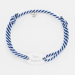 Hot HappyBulle Bracelet homme personnalisé cordon marin tressé médaille gravée argent ovale 25x16 mm Argent rhodié 925