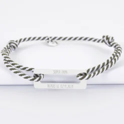 Discount HappyBulle Bracelet homme personnalisé cordon tressé médaille gravée acier rectangle évidé 32x14 mm Acier inoxydable