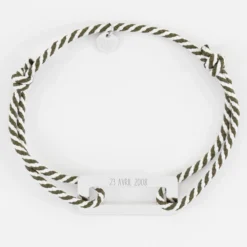 Discount HappyBulle Bracelet homme personnalisé cordon tressé médaille gravée acier rectangle évidé 32x14 mm Acier inoxydable