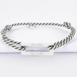 Discount HappyBulle Bracelet homme personnalisé cordon tressé médaille gravée acier rectangle évidé 32x14 mm Acier inoxydable
