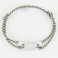Discount HappyBulle Bracelet homme personnalisé cordon tressé médaille gravée acier rectangle évidé 32x14 mm Acier inoxydable