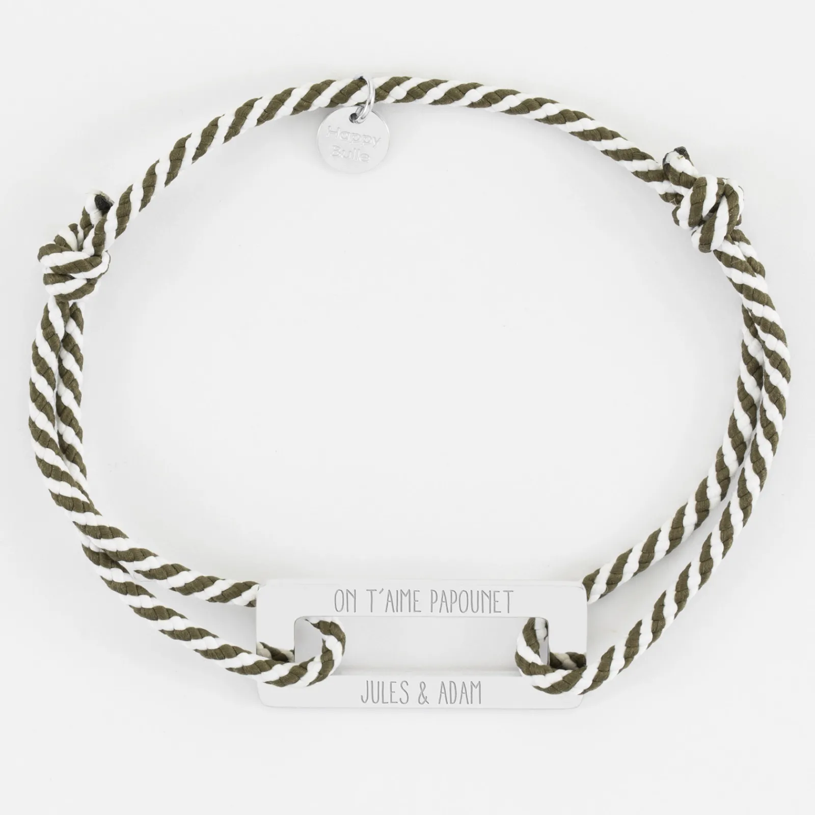 Discount HappyBulle Bracelet homme personnalisé cordon tressé médaille gravée acier rectangle évidé 32x14 mm Acier inoxydable