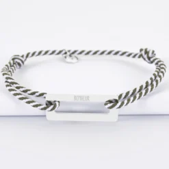 Discount HappyBulle Bracelet homme personnalisé cordon tressé médaille gravée acier rectangle évidé 32x14 mm Acier inoxydable