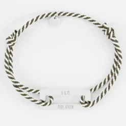 Discount HappyBulle Bracelet homme personnalisé cordon tressé médaille gravée acier rectangle évidé 32x14 mm Acier inoxydable