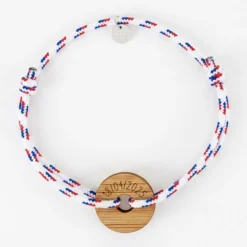 HappyBulle Bracelet homme personnalisé cordage BLEU BLANC ROUGE médaille gravée bois cible ronde 21 mm