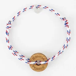HappyBulle Bracelet homme personnalisé cordage BLEU BLANC ROUGE médaille gravée bois cible ronde 21 mm