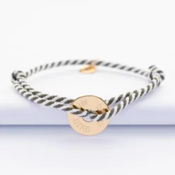 Hot HappyBulle Bracelet homme personnalisé cordon marin tressé médaille gravée plaqué or cible 16 mm Plaqué or 18k