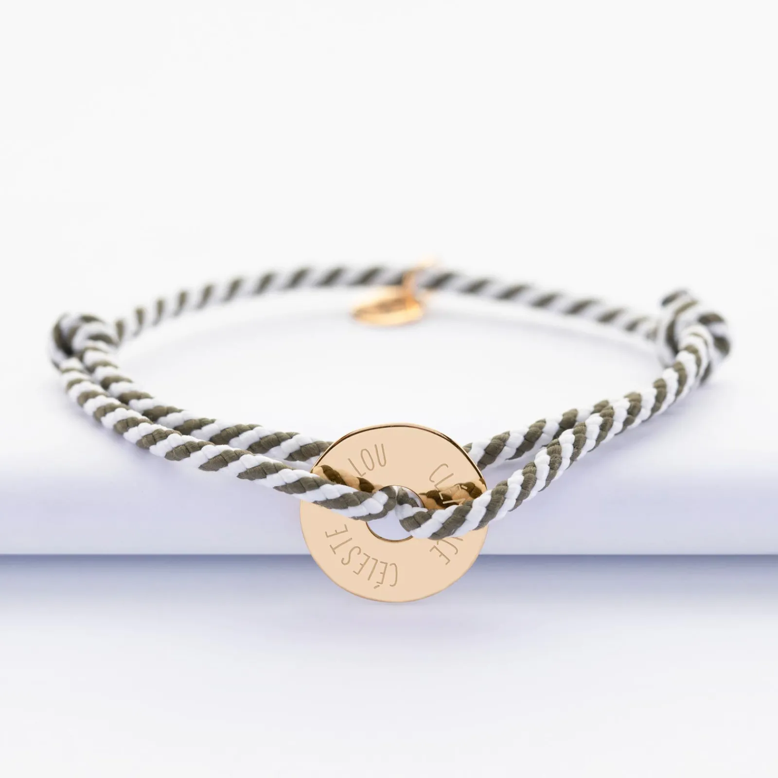 Hot HappyBulle Bracelet homme personnalisé cordon marin tressé médaille gravée plaqué or cible 16 mm Plaqué or 18k