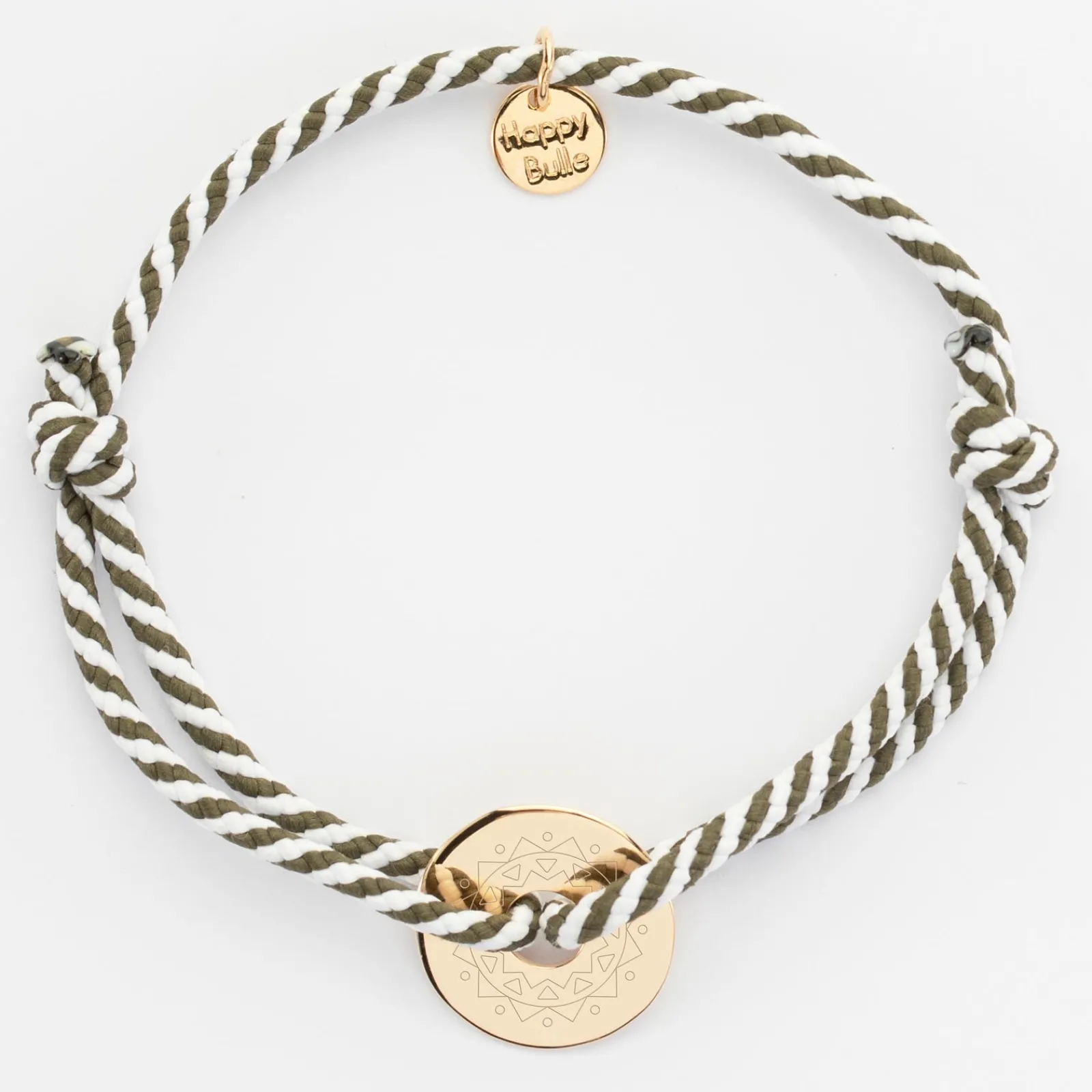 Hot HappyBulle Bracelet homme personnalisé cordon marin tressé médaille gravée plaqué or cible 16 mm Plaqué or 18k