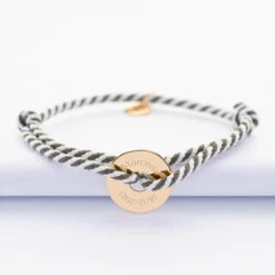 Hot HappyBulle Bracelet homme personnalisé cordon marin tressé médaille gravée plaqué or cible 16 mm Plaqué or 18k