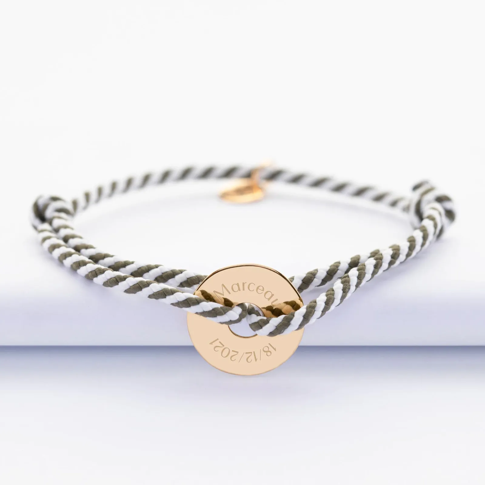 Hot HappyBulle Bracelet homme personnalisé cordon marin tressé médaille gravée plaqué or cible 16 mm Plaqué or 18k