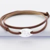 Best HappyBulle Bracelet homme personnalisé cuir médaille gravée argent ovale 2 trous 25x16 mm