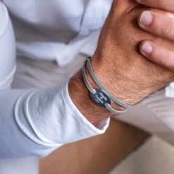 Best HappyBulle Bracelet homme personnalisé cuir médaille gravée argent ovale 2 trous 25x16 mm