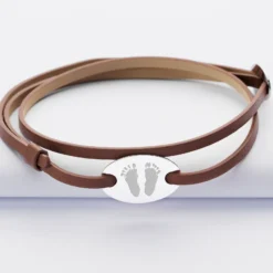Best HappyBulle Bracelet homme personnalisé cuir médaille gravée argent ovale 2 trous 25x16 mm