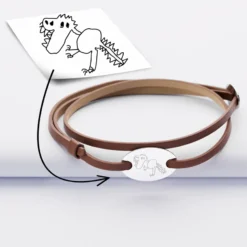 Best HappyBulle Bracelet homme personnalisé cuir médaille gravée argent ovale 2 trous 25x16 mm