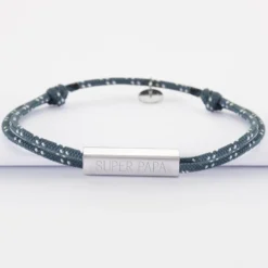 HappyBulle Bracelet homme personnalisé cordage marin double médaille gravée acier cube rectangulaire 25x5x5 mm Acier inoxydable