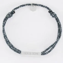 HappyBulle Bracelet homme personnalisé cordage marin double médaille gravée acier cube rectangulaire 25x5x5 mm Acier inoxydable