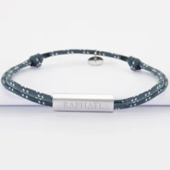 HappyBulle Bracelet homme personnalisé cordage marin double médaille gravée acier cube rectangulaire 25x5x5 mm Acier inoxydable