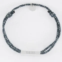 HappyBulle Bracelet homme personnalisé cordage marin double médaille gravée acier cube rectangulaire 25x5x5 mm Acier inoxydable