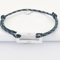 Sale HappyBulle Bracelet homme personnalisé cordage marin simple médaille gravée acier rectangle évidé 32x14 mm Acier inoxydable