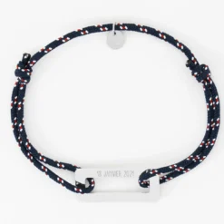 Sale HappyBulle Bracelet homme personnalisé cordage marin simple médaille gravée acier rectangle évidé 32x14 mm Acier inoxydable