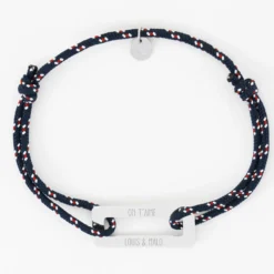 Sale HappyBulle Bracelet homme personnalisé cordage marin simple médaille gravée acier rectangle évidé 32x14 mm Acier inoxydable