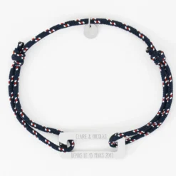 Sale HappyBulle Bracelet homme personnalisé cordage marin simple médaille gravée acier rectangle évidé 32x14 mm Acier inoxydable