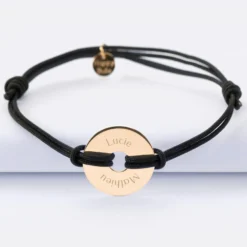 New HappyBulle Bracelet homme personnalisé cordon double médaille gravée plaqué or cible 20 mm Plaqué or 18k
