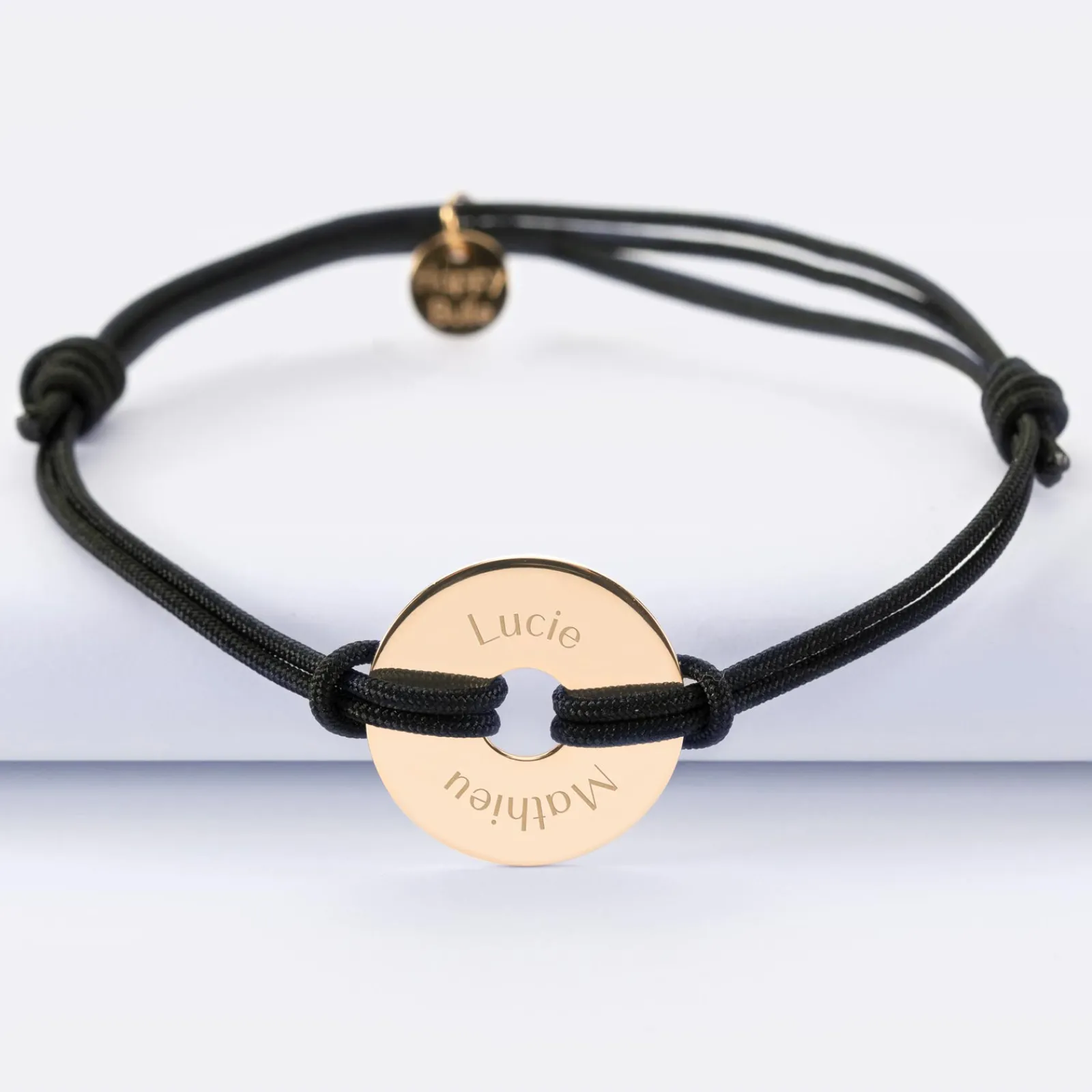 New HappyBulle Bracelet homme personnalisé cordon double médaille gravée plaqué or cible 20 mm Plaqué or 18k