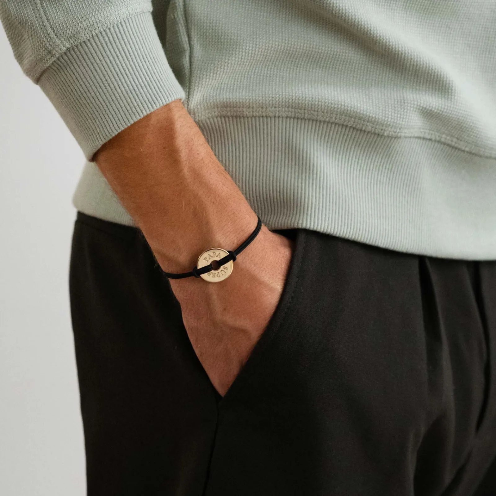 New HappyBulle Bracelet homme personnalisé cordon double médaille gravée plaqué or cible 20 mm Plaqué or 18k