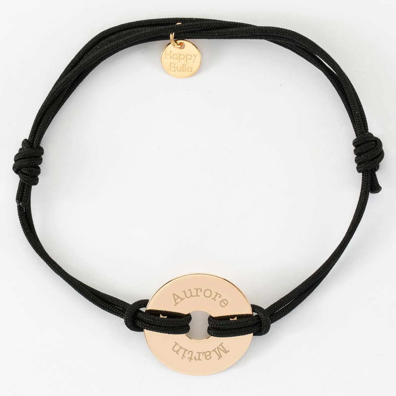 New HappyBulle Bracelet homme personnalisé cordon double médaille gravée plaqué or cible 20 mm Plaqué or 18k