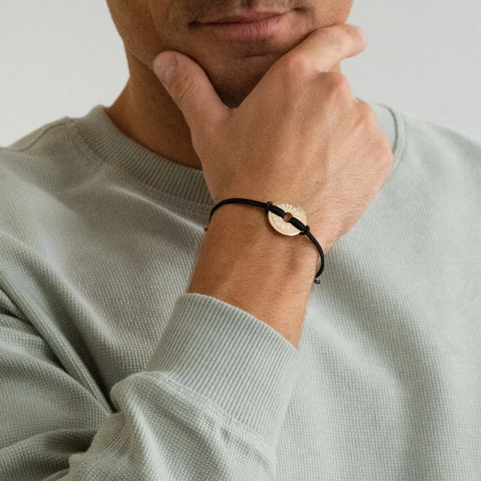 New HappyBulle Bracelet homme personnalisé cordon double médaille gravée plaqué or cible 20 mm Plaqué or 18k