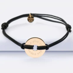 New HappyBulle Bracelet homme personnalisé cordon double médaille gravée plaqué or cible 20 mm Plaqué or 18k