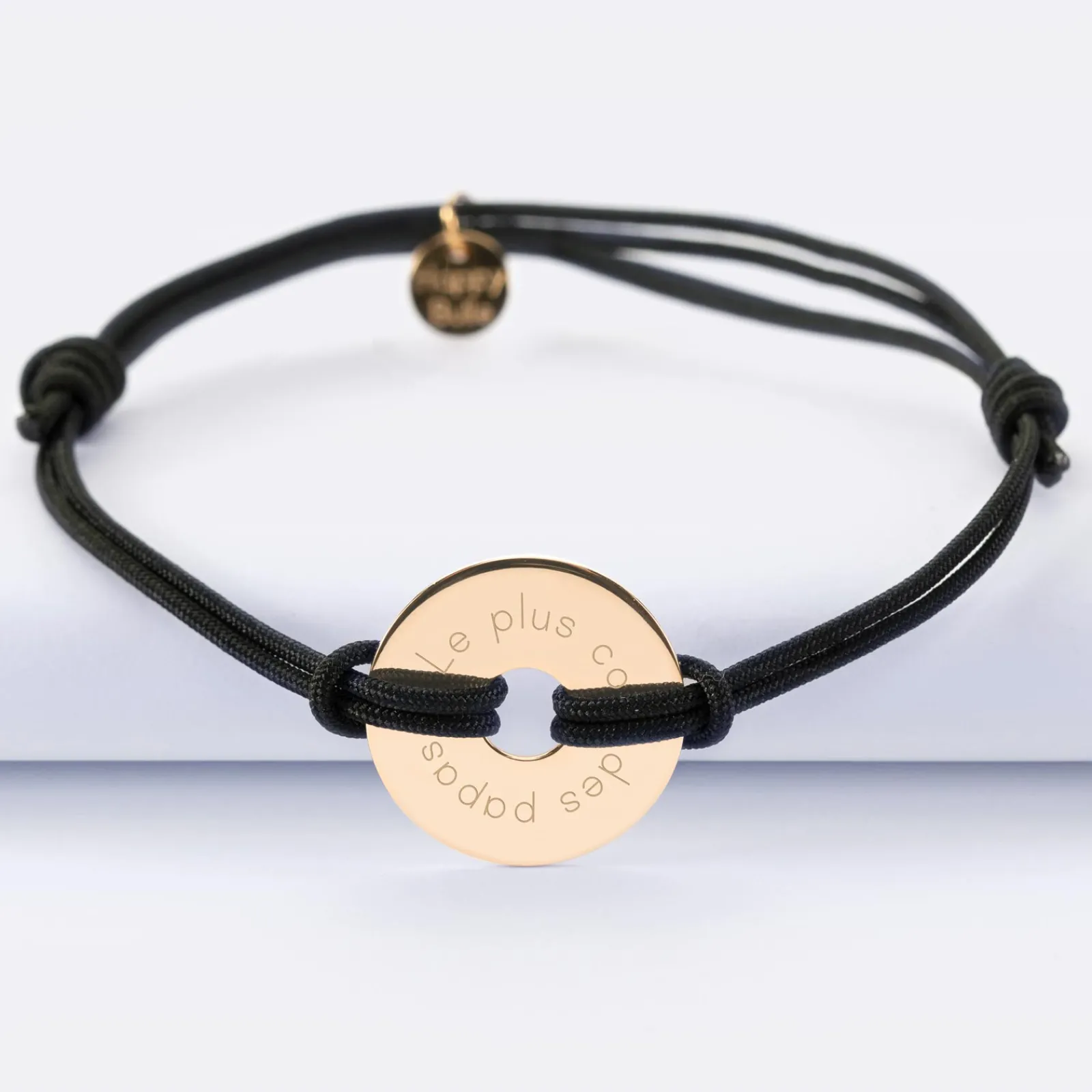 New HappyBulle Bracelet homme personnalisé cordon double médaille gravée plaqué or cible 20 mm Plaqué or 18k