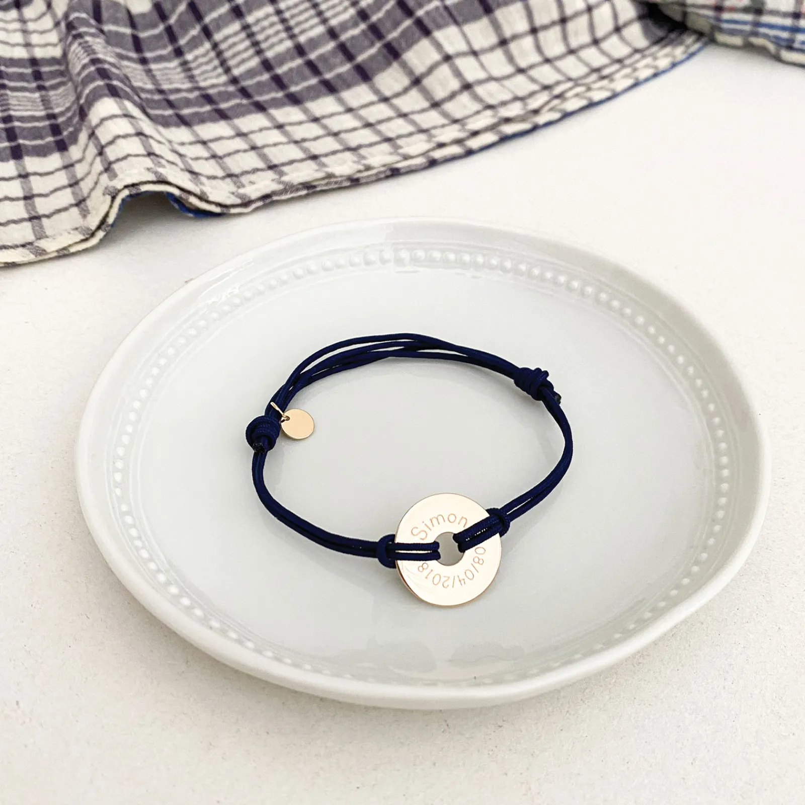 New HappyBulle Bracelet homme personnalisé cordon double médaille gravée plaqué or cible 20 mm Plaqué or 18k